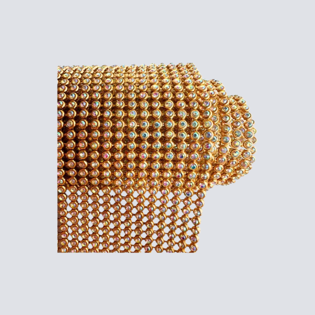 Manta de Strass Alto Brilho – Prata e Dourada (Rolo 10 × 45 cm)