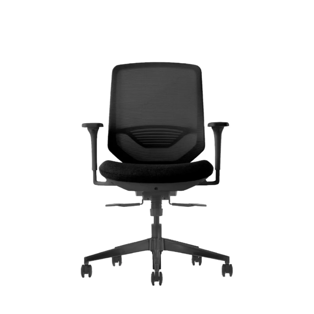 Poltrona Giratória Com Braços Espaldar Médio e Encosto em Tela