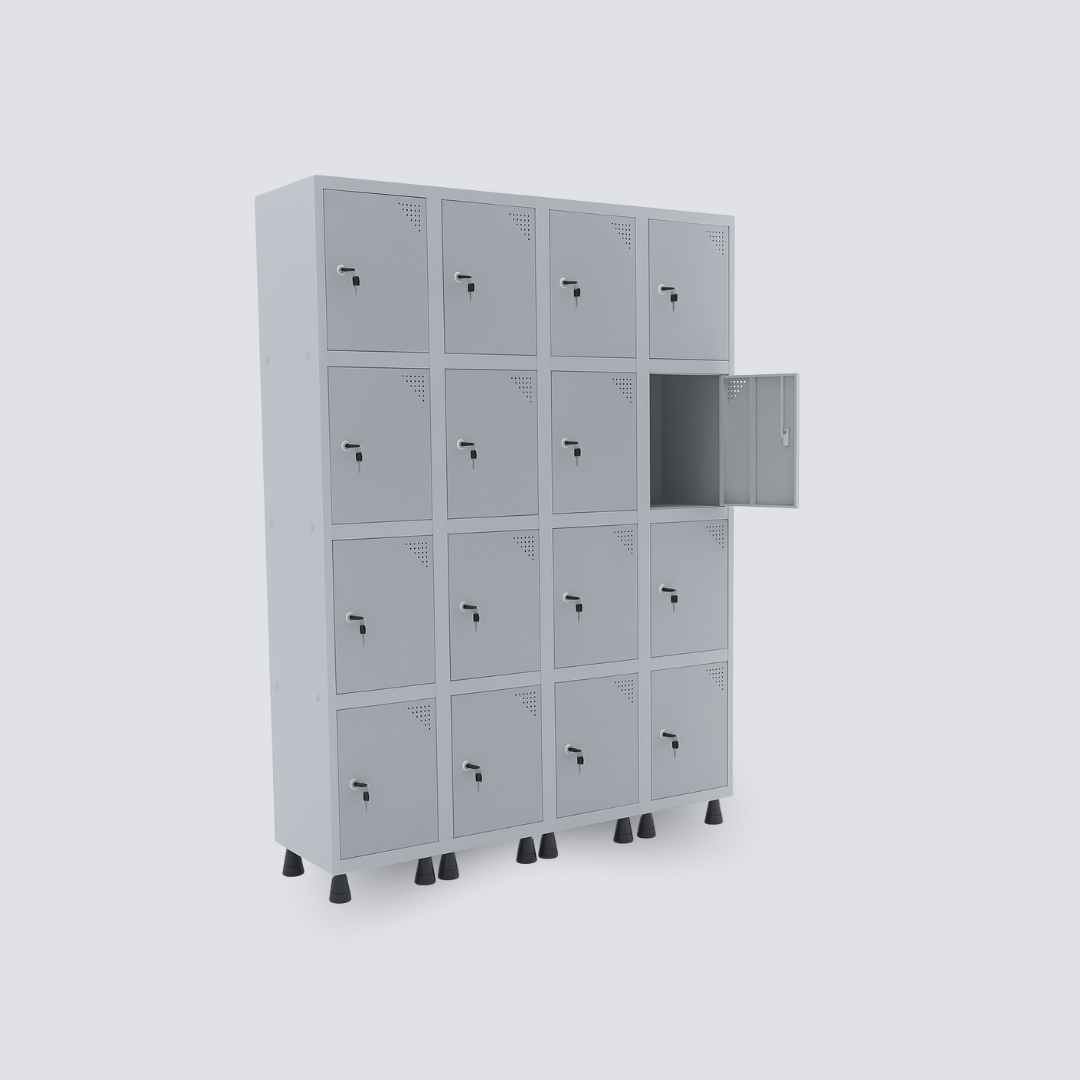 Roupeiro De Aço Com Dezesseis Portas Sobrepostas