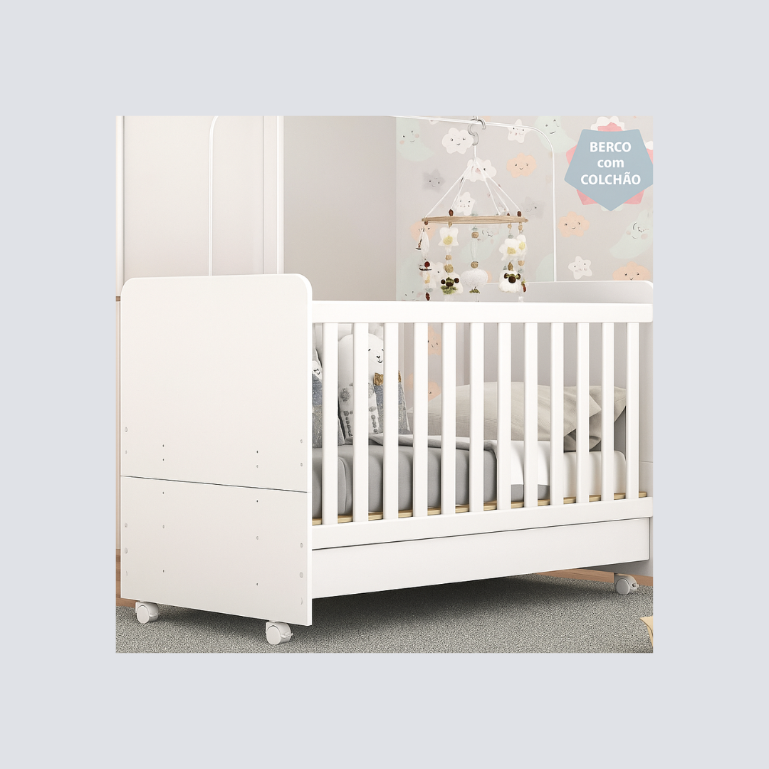 Berço 3X1 Com Colchão Incluso E Rodízios