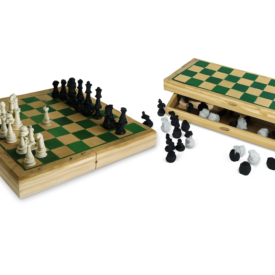 Jogo Xadrez e Damas – Estojo em MDF com Peças Inclusas