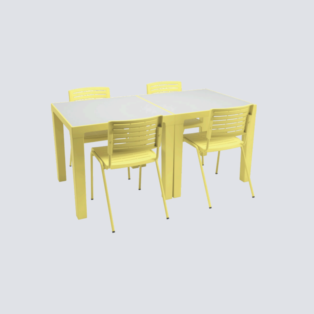 Conjunto Refeitório Infantil 4 Lugares Niala – Mesa 1600×800 mm + 4 Cadeiras, Termoplástico e Aço