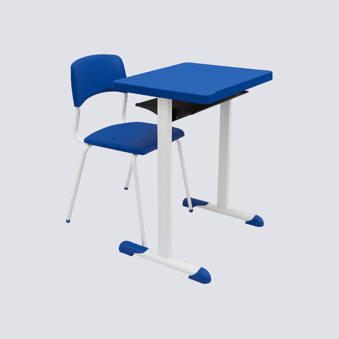 Conjunto Escolar Adulto Certificado ABNT NBR 14006 – Cadeira e Mesa em ABS e Aço