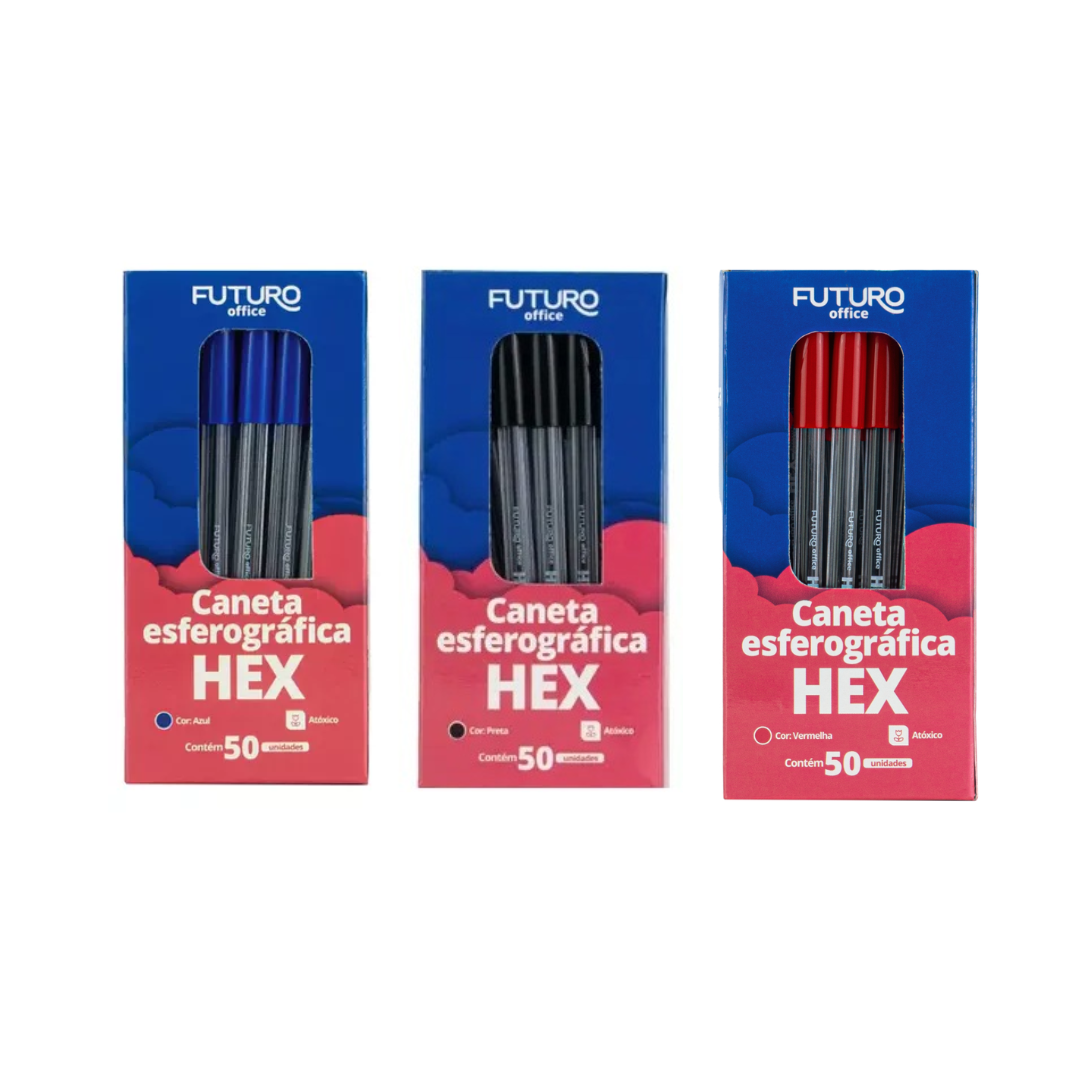 Caneta Esferográfica Tinta Azul, Preta e Vermelha - Futuro