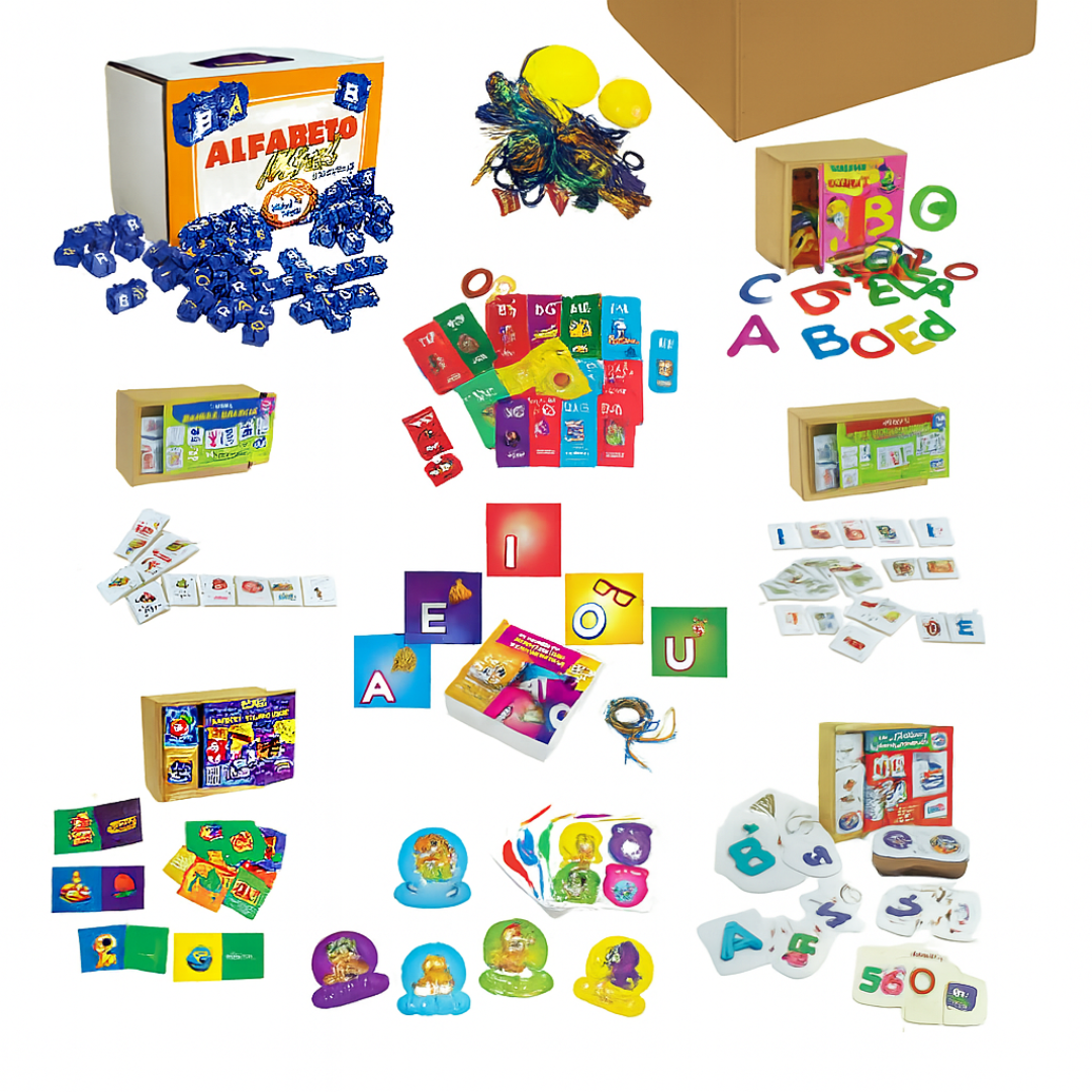 Baú Pedagógico de Alfabetização – Kit com 10 Brinquedos Educativos