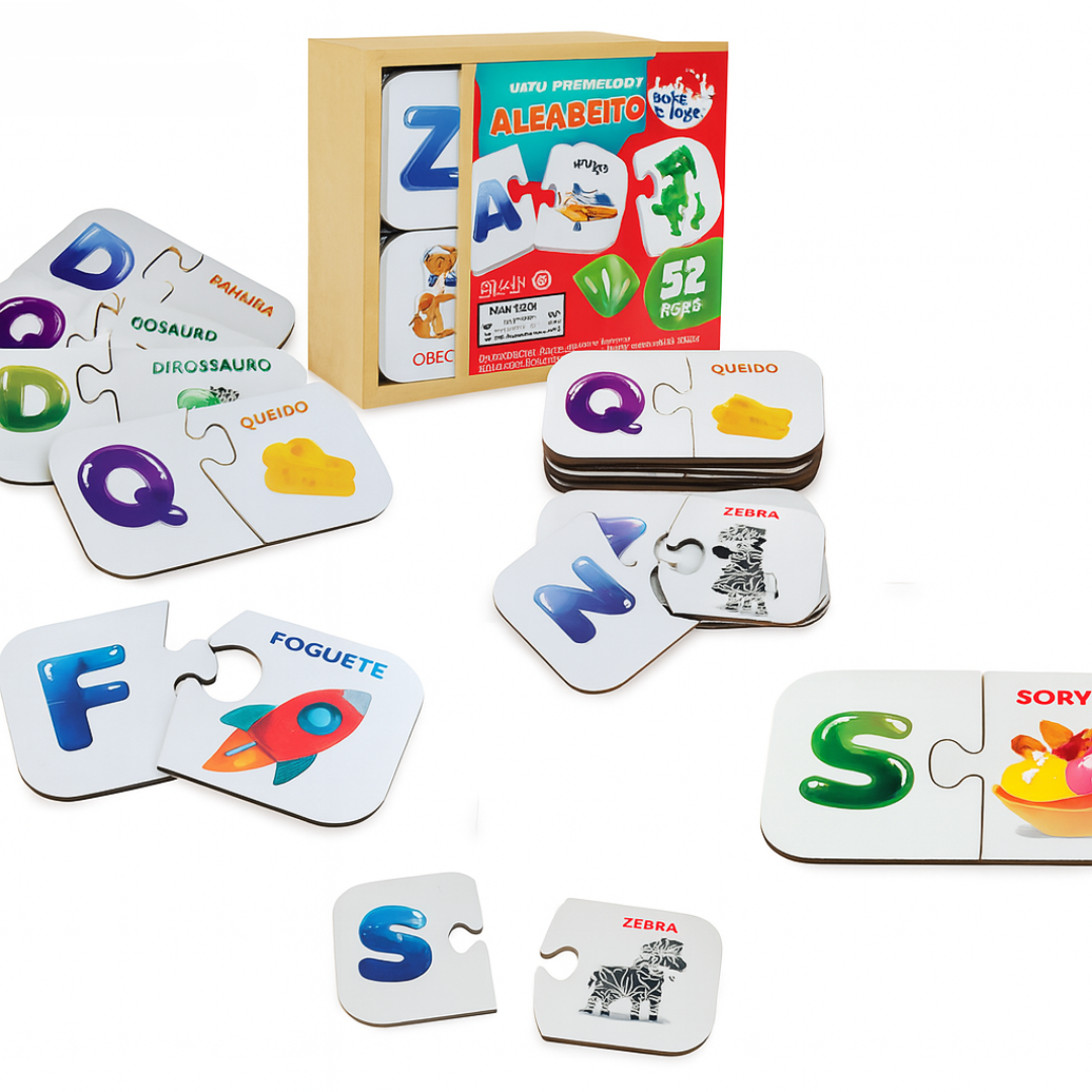 Meu Primeiro Quebra‑cabeças do Alfabeto – 52 Peças em MDF