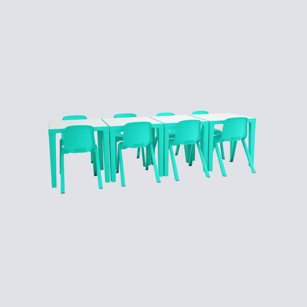 Conjunto Refeitório 8 Lugares – Mesa com Cadeiras Monobloco em Polipropileno