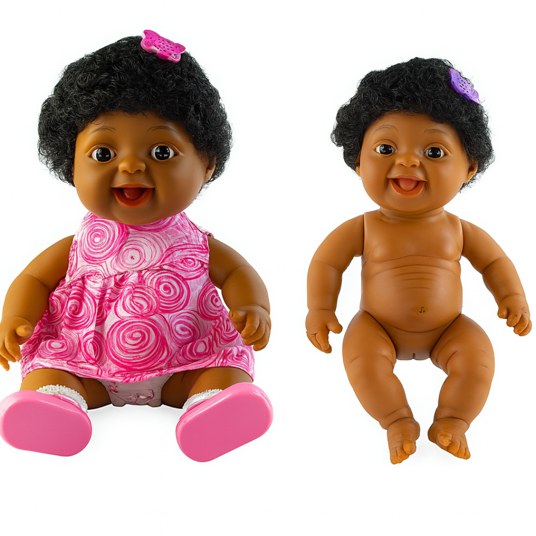 Boneca Menina Negra com Genitália – Articulada e Educativa