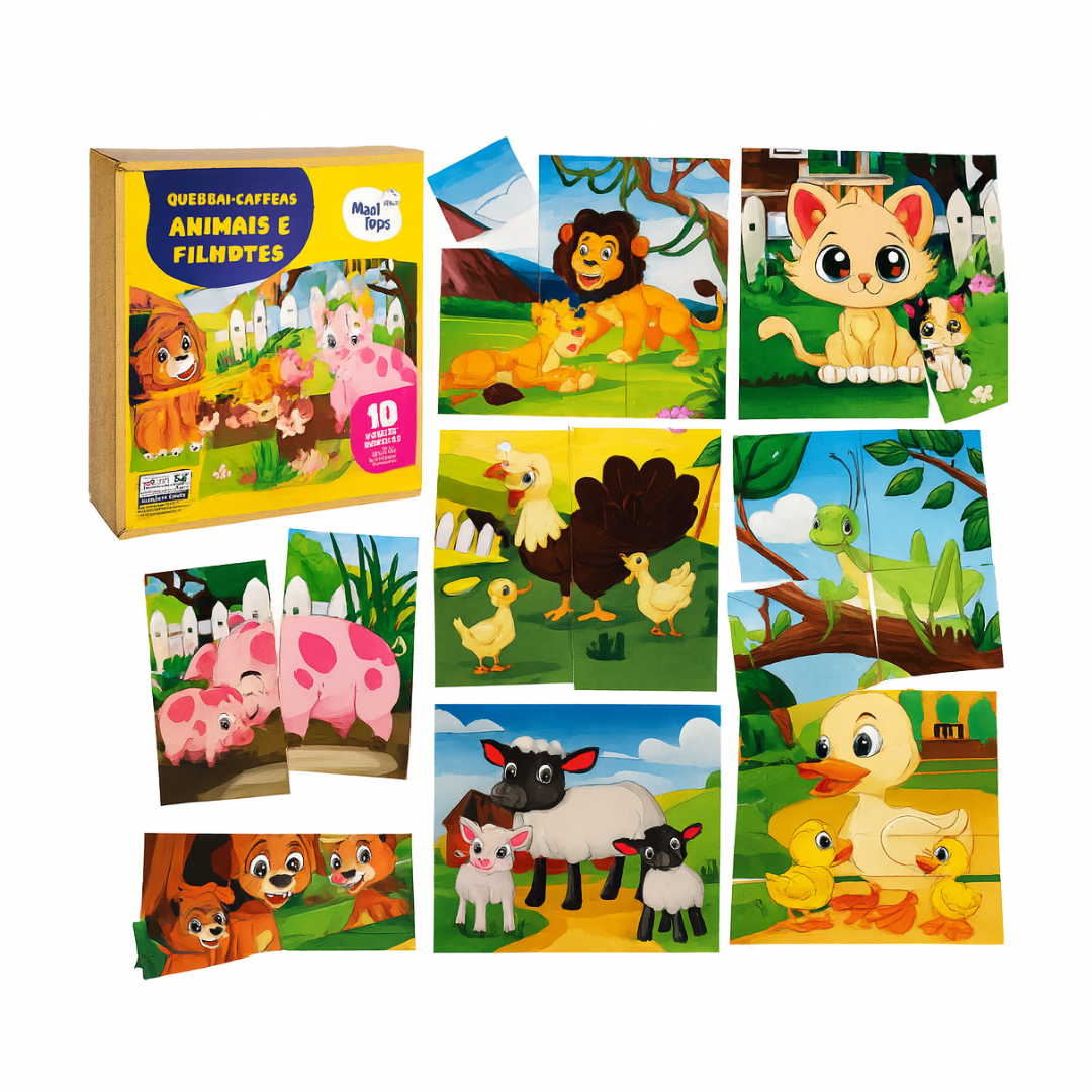 Quebra‑Cabeça de Animais e Seus Filhotes – Puzzle em MDF com Caixa de Madeira