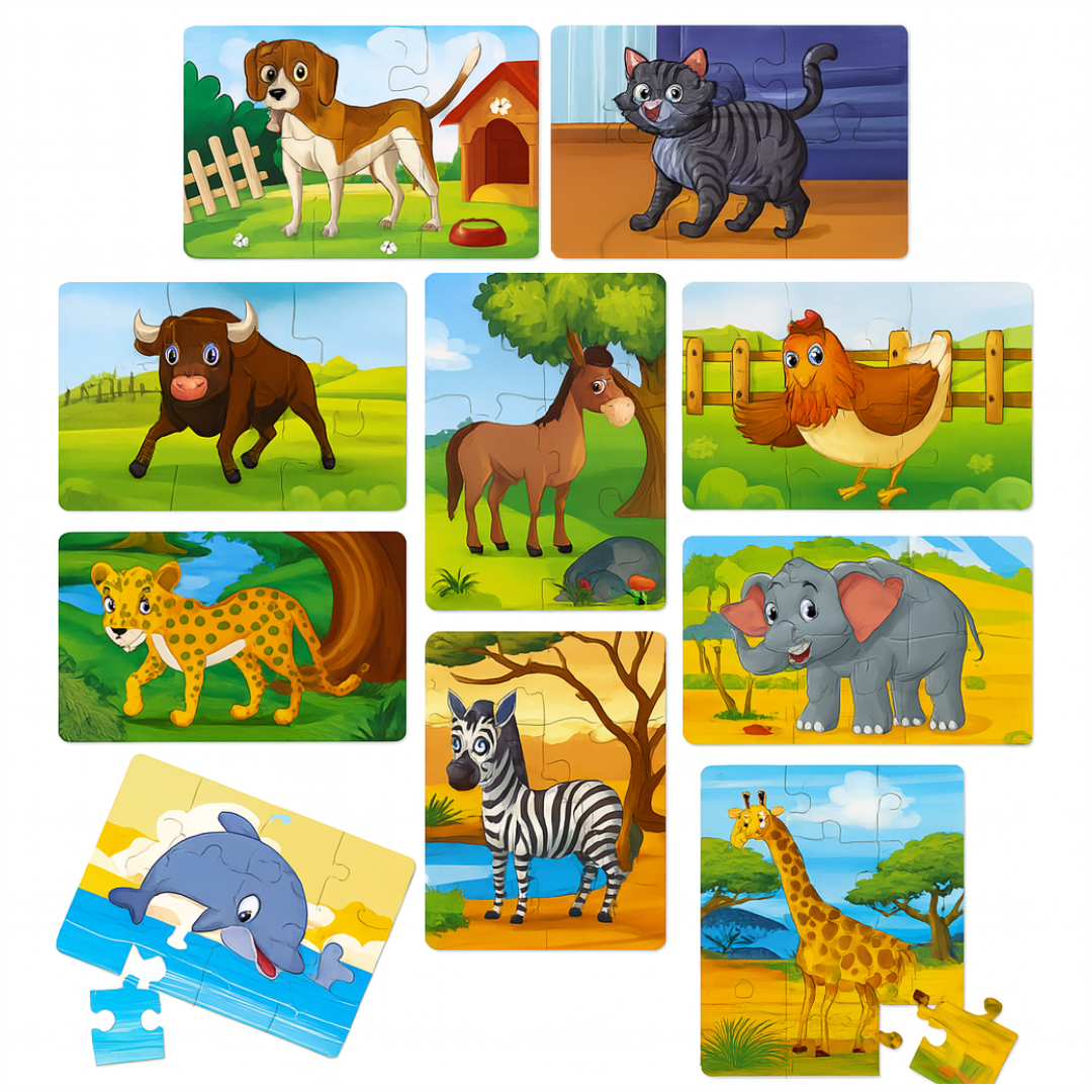 Quebra‑Cabeça de Animais – Kit com 10 Jogos